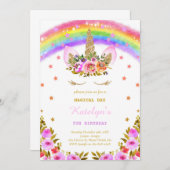 Invitation d'anniversaire Rainbow Unicorn (Devant / Derrière)