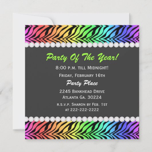 Invitation d'anniversaire Rainbow Zebra & Pearl (Dos)