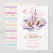 Invitation d'anniversaire rayée coeurs arc-en-ciel (Devant / Derrière)
