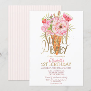 Invitation d'anniversaire rayée Fruits de Glace Co