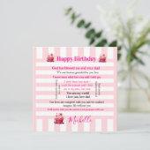Invitation d'anniversaire rayée rose et blanc (Debout devant)