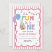 Invitation d'anniversaire rayures roses premier an (Devant)