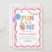 Invitation d'anniversaire rayures roses premier an (Devant)