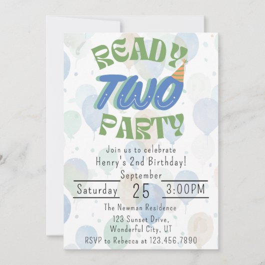 Invitation d'anniversaire Ready Two Party (Devant)