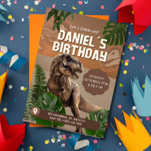 Invitation d'anniversaire réaliste de dinosaure co