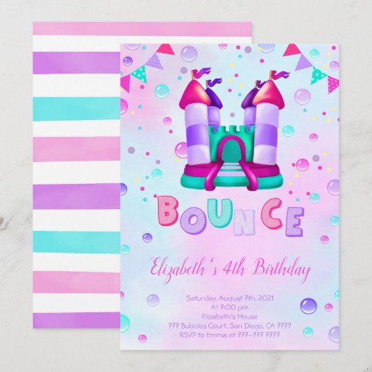 Invitation d'anniversaire rebondissante (Devant / Derrière)
