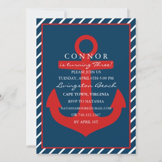 Invitation d'anniversaire Red & Blue Anchor (Devant)