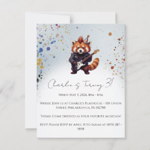Invitation d'anniversaire Red Panda Rocker