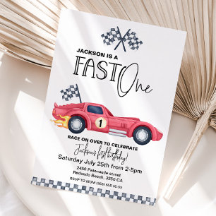 Invitation d'anniversaire Red Race car FAST ONE