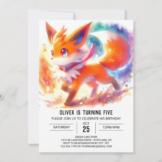Invitation d'anniversaire Renard Pastel pour Enfan (Devant)
