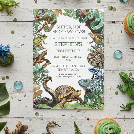 Invitation d'anniversaire Reptile Serpent Tortue
