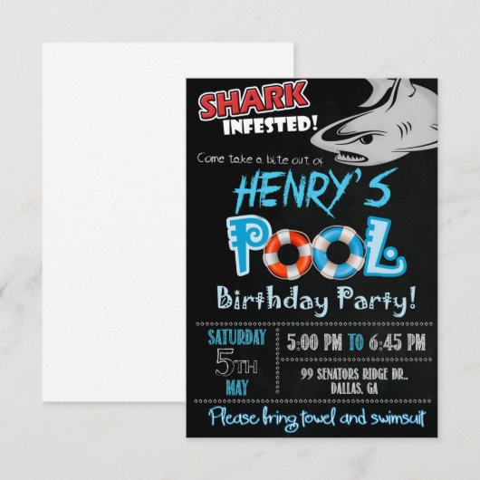 Invitation d'anniversaire requin, Fête au bord de (Devant / Derrière)