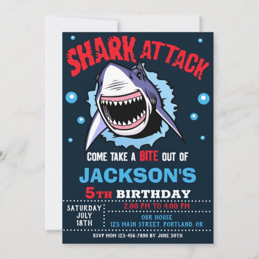 Invitation d'anniversaire requin - Fête d'attaque (Devant)
