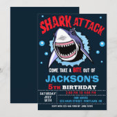 Invitation d'anniversaire requin - Fête d'attaque (Devant / Derrière)
