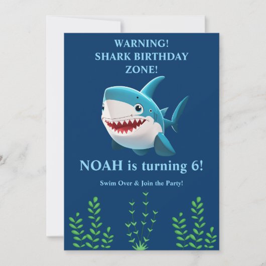 Invitation d'anniversaire requin garçon | Modifiab (Devant)