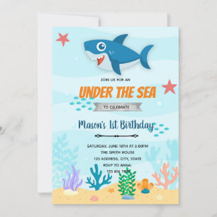 Invitation d'anniversaire requin sous la mer