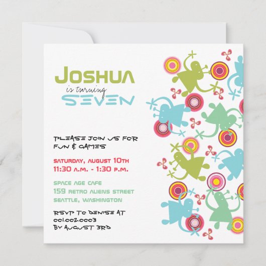 Invitation d'anniversaire Retro Aliens Super (Devant)