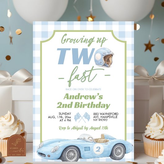 Invitation d'anniversaire rétro bleu prépa TWO Fas