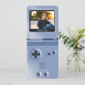 Invitation d'anniversaire Retro Blue Handheld Gami (Debout devant)