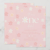 Invitation d'anniversaire rétro boho Daisy 1er ann (Devant / Derrière)