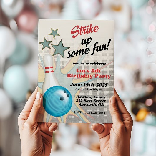 Invitation d'anniversaire Rétro Bowling