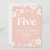 Invitation d'anniversaire Retro Daisy Five Floral (Devant)