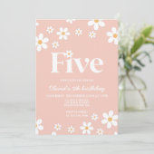 Invitation d'anniversaire Retro Daisy Five Floral (Debout devant)