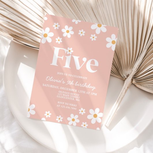 Invitation d'anniversaire Retro Daisy Five Floral