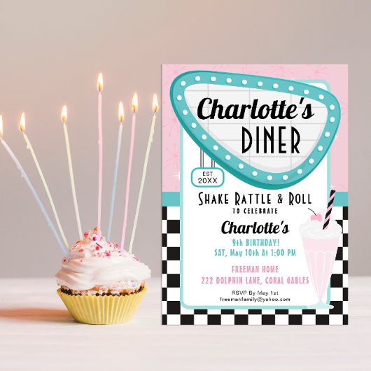 Invitation d'anniversaire Retro Diner 1950 - Sock