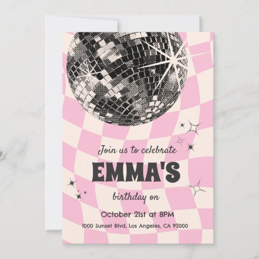 Invitation d'anniversaire Retro Disco (Devant)