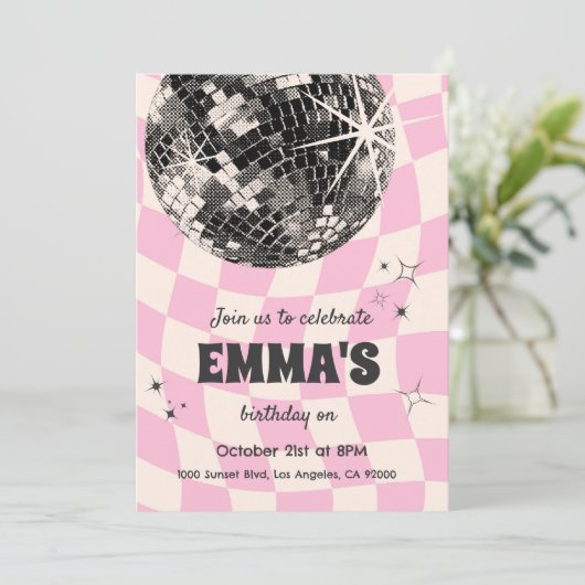 Invitation d'anniversaire Retro Disco (Debout devant)