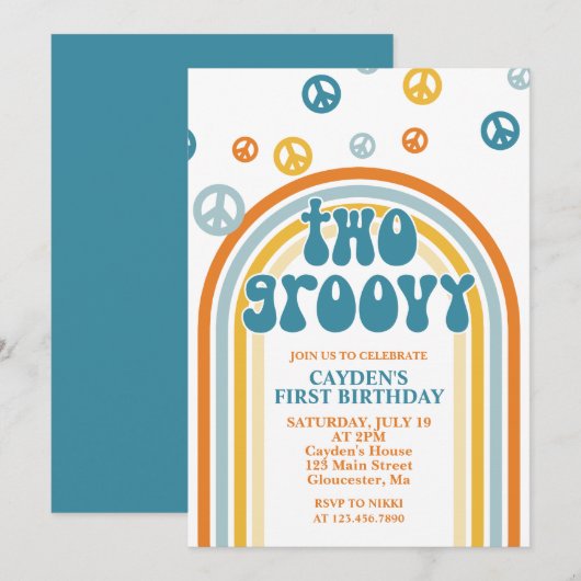 Invitation d'anniversaire rétro funky pour garçon (Devant / Derrière)