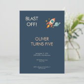 Invitation d'anniversaire rétro fusée spatiale (Debout devant)