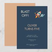 Invitation d'anniversaire rétro fusée spatiale (Devant / Derrière)