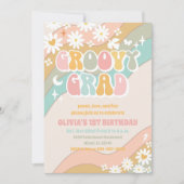 Invitation d'anniversaire rétro groovy à marguerit (Devant)