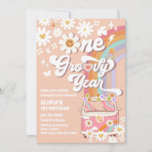 Invitation d'anniversaire rétro groovy pour les 1  (Devant)