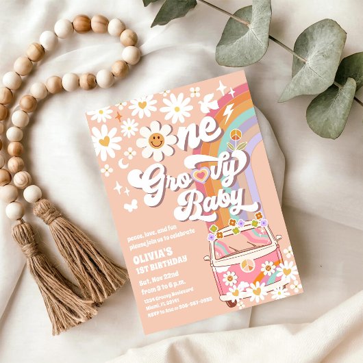 Invitation d'anniversaire rétro groovy pour les 1