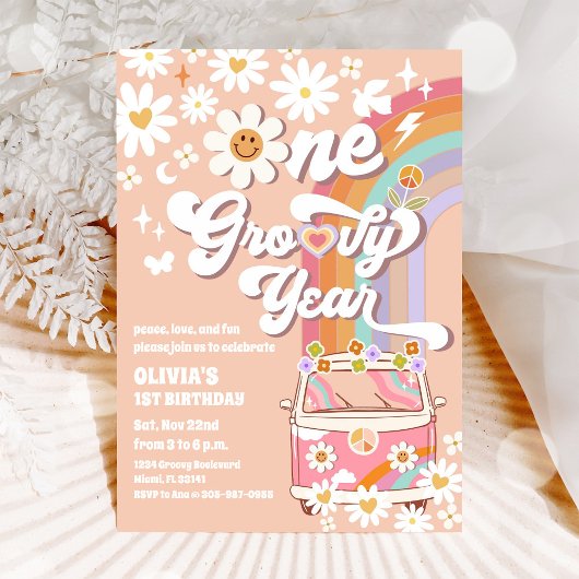 Invitation d'anniversaire rétro groovy pour les 1 