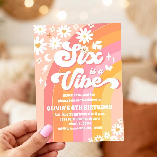 Invitation d'anniversaire Rétro Groovy pour les 6 
