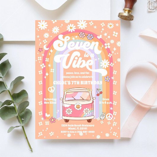 Invitation d'anniversaire rétro hippie