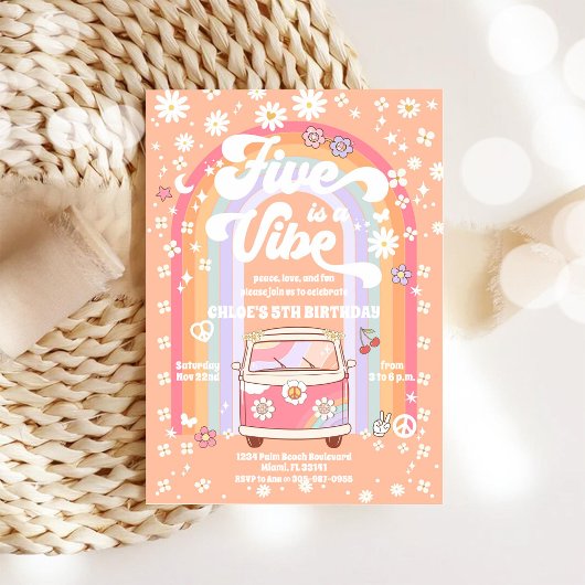 Invitation d'anniversaire rétro hippie