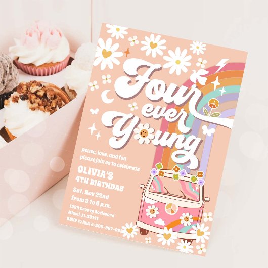 Invitation d'anniversaire rétro hippie