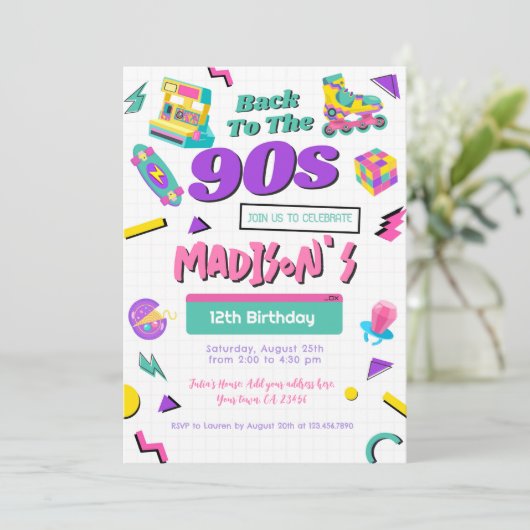 Invitation d'anniversaire rétro, imprimée ou numér (Debout devant)