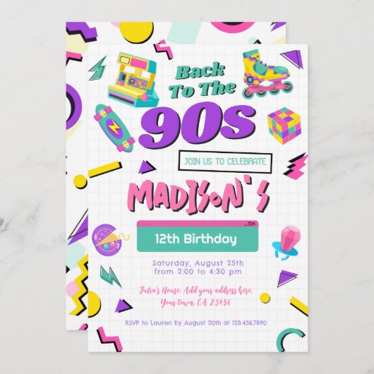 Invitation d'anniversaire rétro, imprimée ou numér (Devant / Derrière)