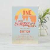 Invitation d'anniversaire rétro One Happy Camper (Debout devant)