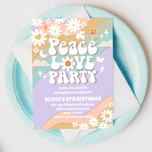 Invitation d'anniversaire Rétro Paix Amour