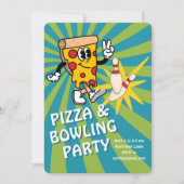 Invitation d'anniversaire Retro Pizza et Bowling (Devant)