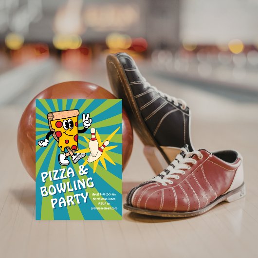 Invitation d'anniversaire Retro Pizza et Bowling