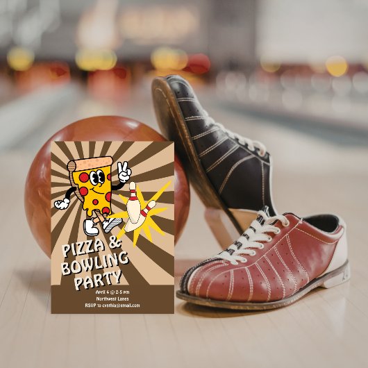 Invitation d'anniversaire Retro Pizza et Bowling