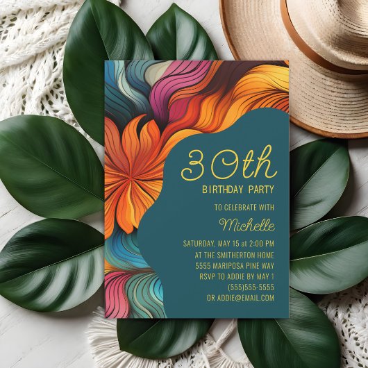 Invitation d'anniversaire rétro psychédélique mode